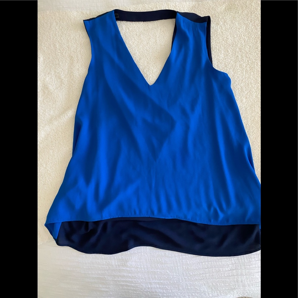 BCBG two tone blue draped back tank top